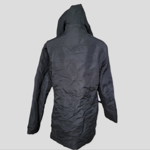 Black Winter Jacket - Removable Hood, Zipper Closure, 3 Velcro Straps, 2 Pockets - Picture 5 of 8